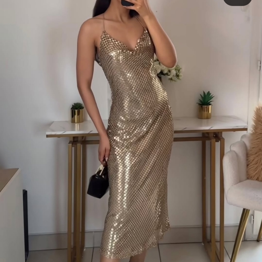 Zara gold mesh slip dress - Picture 3 of 16